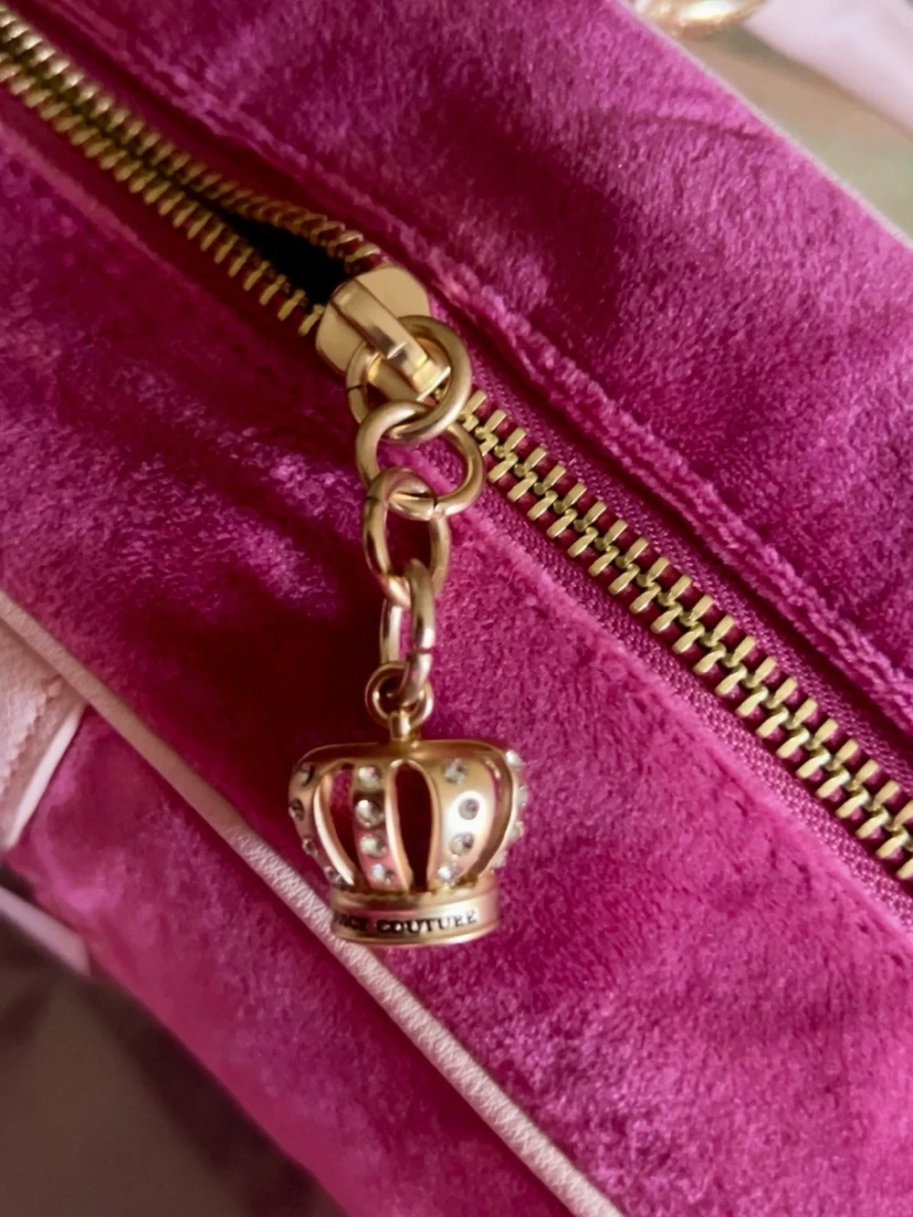 Juicy Couture Hot Pink Velvet Satchel with Pale Pink Trim